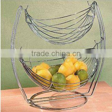 2 TIER CHROME ROUND FRUIT BASKET VEGETABLE STAND STORAGE BASKET KITCHEN