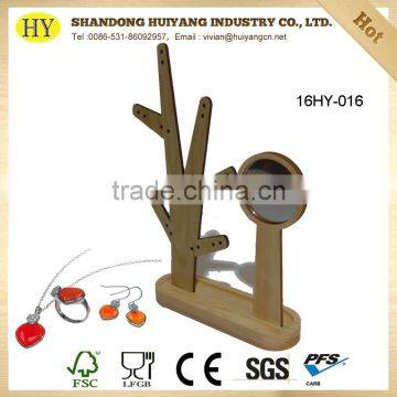 China factory pine wood tree jewelry display with mirror