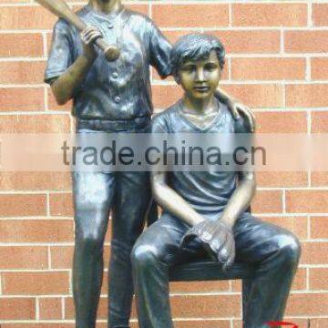 Bronze baseball player garden boy figurine sculpture