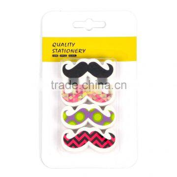 Gift Colourful Cartoon Mustache Shaped Eraser Set, 4 pk Novelty Mustache Erasers, 4 Fancy Mustache Erasers