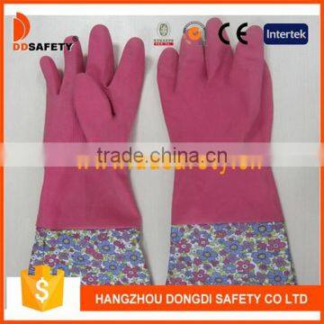 Pink household Latex Gloves With Flower Design Pvc Cuff