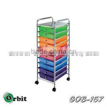 Plastic mobile storage trolley, space saver rolling storage drawer cart