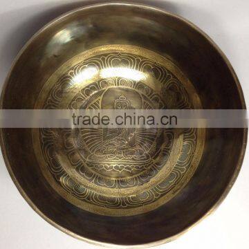 Blessing Buddha Carved Om Mane Padme Hum Tibetan Handmade Singing Bowl photo-2
