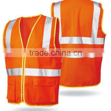 100%polyester mesh high vis reflective safety vest with pockets