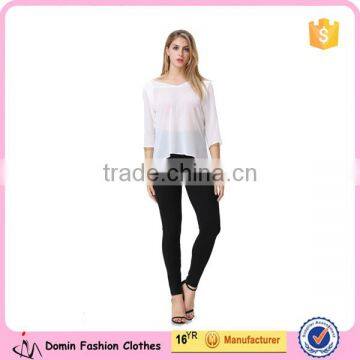 See-through White Chiffon Three Quarter Sleeve Casual Loose Blouse/Top for Ladies/Women