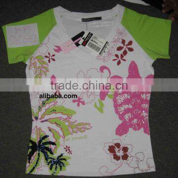 LADIES ALLOVER PRINTED T-SHIRT WITH HAND APPLICATION