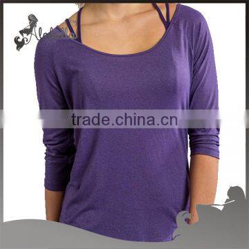 Double Layers Yoga Long T-shirt Back Cross Straps Long Sleeves for Women photo-3
