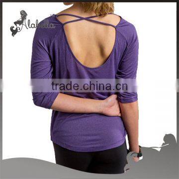 Double Layers Yoga Long T-shirt Back Cross Straps Long Sleeves for Women photo-4
