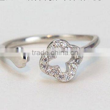 Spritual Charm Accessory Lucky Clover Design Top Zircon Diamond Sterling 925 Silver Open Ring photo-6
