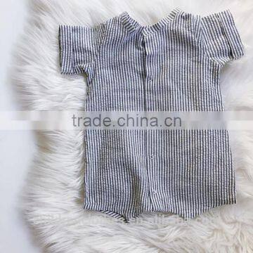 Stripes Linen Newborn Baby Summer Clothes Short Sleeve Wholesale Boutique Fashion Romper