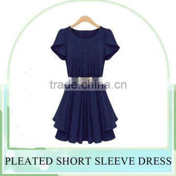 Wholesales Western Style Girls' Pleated Casual Chiffon Dresses, OL Plus Size Long Chiffon Dress With Zipper Design photo-4