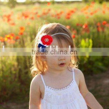 Fourth of July Girls Chiffon Shabby Flower Headbands With Pearl Rhinestoned Buttons