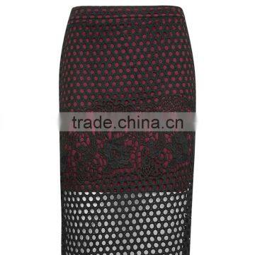 2017 OEM Spring Elegant Lace Panelled Pencil Mid Length Skirts photo-5