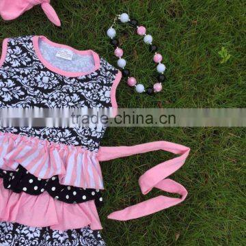 Full Stock Cute Girls Suit Kids Boutique-remake-clothing-sets Girls Ruffle Capri Sets Girls Damask Rose Necklace and Headband photo-4