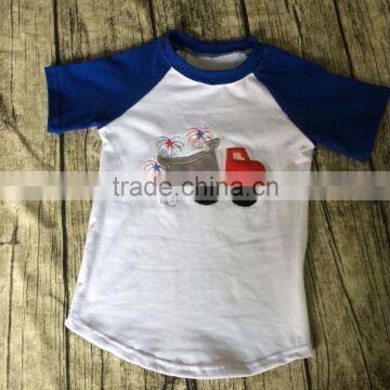 wholesale baby clothes kids graphic raglan tee Little Beans Clothing Hipster toddler boys blue short sleeve car applique shirt
