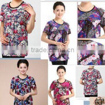 The New 2017 Middle-aged and Old Women's Ice Silk Cotton Round Collar T-shirt Foreign Trade the Original Single Mother Big Yards photo-6