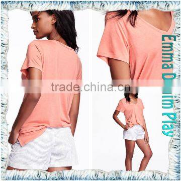 Customized Sketch Girl's Sexy Colorfast Dyeing Slub Knit Cotton Heart Deep V Neck T Shirts photo-5