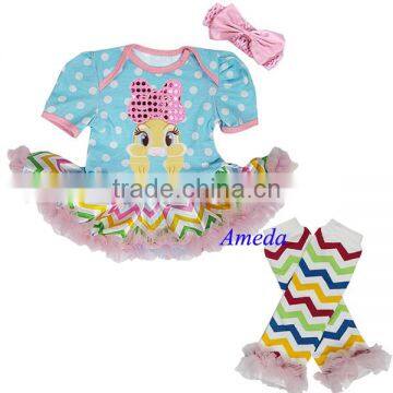 Baby Easter Polka Dots Bling Bow Bunny Chevron Tutu Romper Warmers Party Dress NB-18M