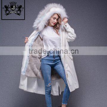 Promotion Price Popular Rabbit Fur Ling Coat Girls White Long Coat Parka Women Fur