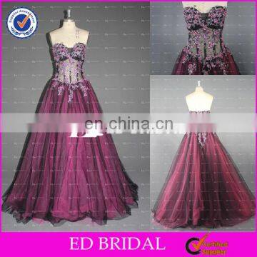 CE814 Exquisite Strapless Sexy Floor Length Dark Red Tulle Evening Gowns Dresses