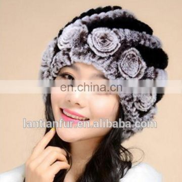 Excellent Women mink Fur Hat Winter Cap High Quality Stripe and Flower