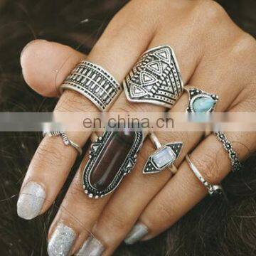 8 Pcs/set New Gold Retro Vintage Women Lady Gemstone Turquoise Jewelry Punk Rings Sets photo-2