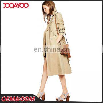 New Design Wide Notch Lapels Ladies Cotton Overcoat Long Sleeve Wholesale Women Trench Coat