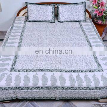 Block Printed Bed Covers Queen Size Bed Sheet With Pillow Covers Bohemian Indian Traditional Art