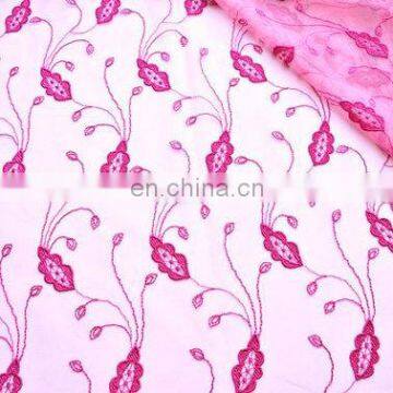 Dark Pink Floral Tulle Fabric