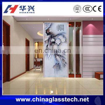 Customized Decorative Tempered Art Glass Sliding Doors In Living Room