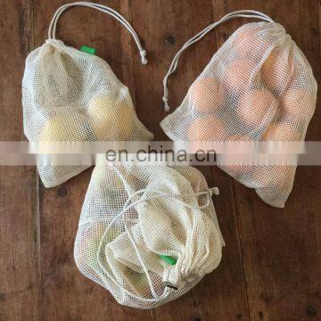 Non plastic 100% eco-friendly organic cotton net drawstring bags set