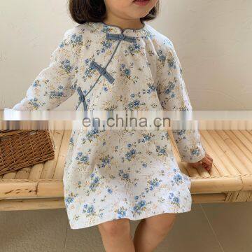 6650-2 Chinese Traditional Girls White and Blue Floral Cheongsam Dress photo-6