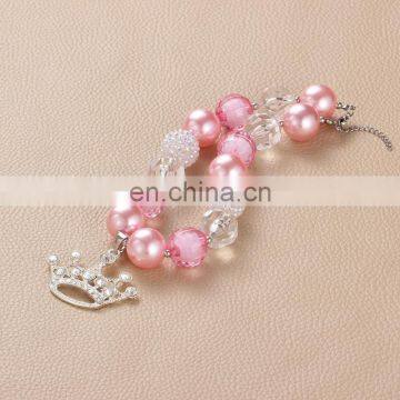 Pink Girl Princess Necklace With Crown Children Chunky Bubblegum Pendant Necklace Jewelry Gift photo-2