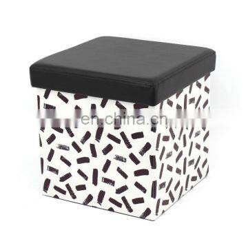 Customized Printing Pvc Leather Square Folding Storage Stool/storage Seat/storage Ottoman Space Saving Home Furniture