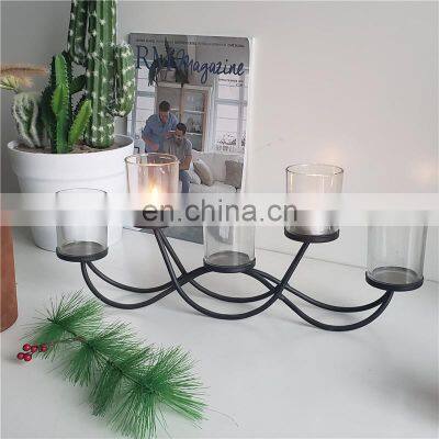 Home Decorative Geometric Five-headed Candlestick Chic Metal Glass Candle Holder