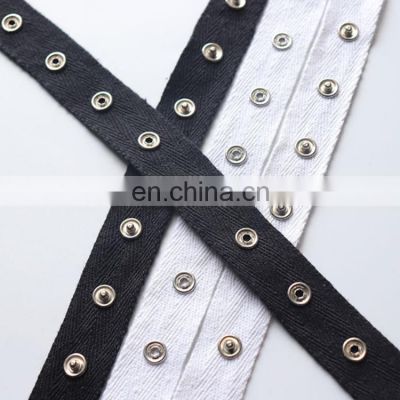 High Quality Black Cottons Metal Snap Button Tape With Prong Metal Snap Buttons