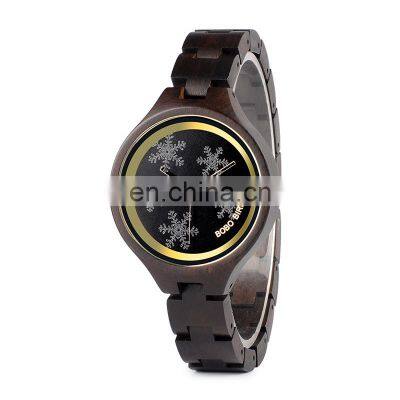 BOBO BIRD Bamboo Wood Quartz Watch Special Snowflake Design Private Label Watches Suit for Lady