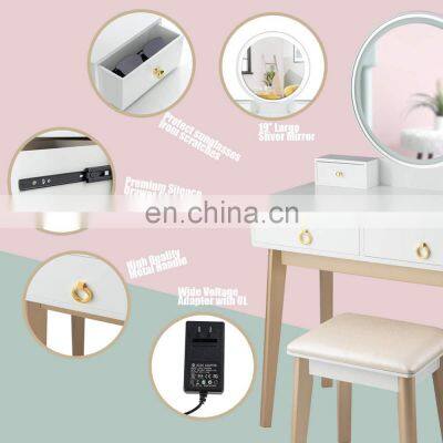 Makeup Table and Cushioned Stool Set for Women Girls
