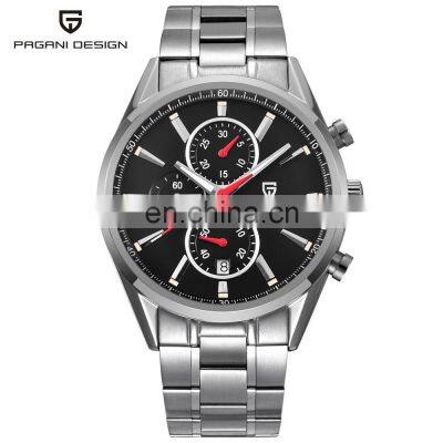 PAGANI DESIGN 2765 Business Gentleman Watch Leather Hour Min Sec Chrono Wristwatch Stainless Steel Quartz Watch For Men