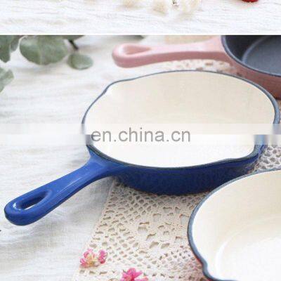 Single-handle 20CM Enamel Cast Iron Skillet Red Enamel Skillet Round Steak Breakfast Skillet photo-4