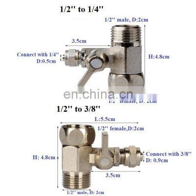 1/2 to 1/4 RO Water Filter Spare Parts Quick Connector Tee Ball Valve Faucet Tap Shut Off Ball Valve Copper Feed Water Adapter photo-2