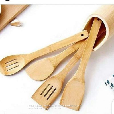 Kitchen tool bamboo cooking utensil set with holder bamboo spoons sets