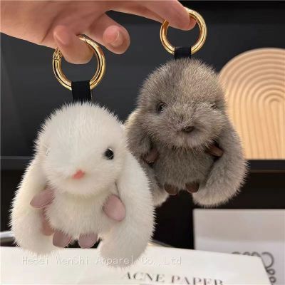 63Autumn winter plush pendant cute rabbit pendant car key chain plush cartoon school bag pendant fashion key chain female wholesale