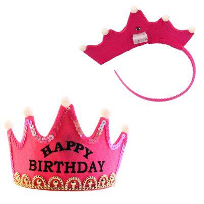 Customized Logo Kids King Tiara Cap Headband Sets Birthday Decoration Flashing LED Light Hats Colorful Princess Crown Party Hat photo-4