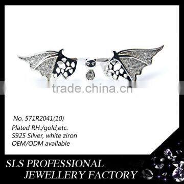 2015 summer hot sale animal bat double rings white gold silver ring jewelry SLS high quality ring