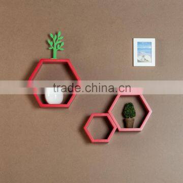 2014 Hexagonal wooden wall hanging board wall shelf