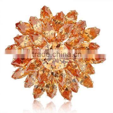 Women's gold plated sunflower rhinestone brooch