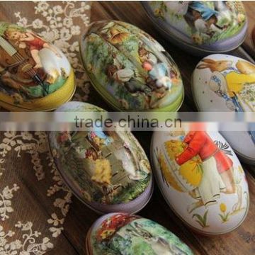 Zakka Mini Tin box Easter Egg shaped storage box mixed pattern wedding favor candy box