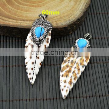 LFD-0012P ~ Druzy Shell Leaves & Turquoise Stone Pave Rhinestone Pendants For Necklace Jewelry Finding