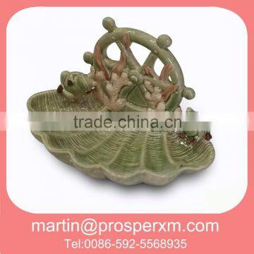 Novetly Lotus Leaf Shape Round Garden Ceramic Bird Feeder